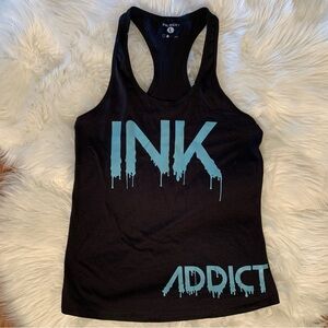 INK ADDICT Drip Black Turquoise Racerback Tank Top Women’s Large Tattoo